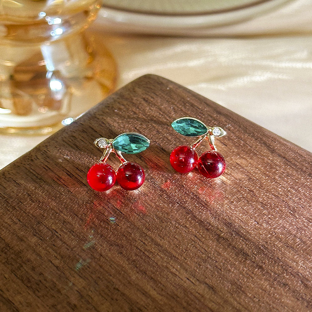 1 Pair Cute Sweet Cherry Inlay Alloy Artificial Gemstones Rhinestones Ear Studs