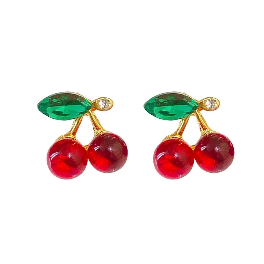 1 Pair Cute Sweet Cherry Inlay Alloy Artificial Gemstones Rhinestones Ear Studs