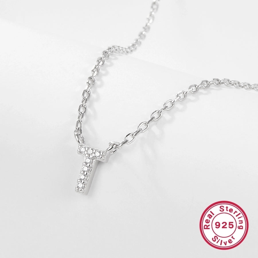 925 Sterling Silver Long-Lasting Plated Zircon cable chain Plating Inlay letter Pendant Necklace