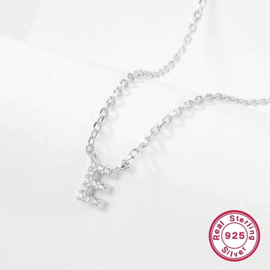 925 Sterling Silver Long-Lasting Plated Zircon cable chain Plating Inlay letter Pendant Necklace