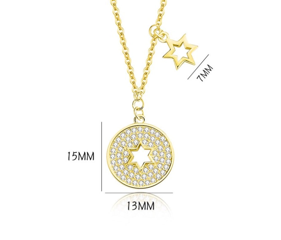 925 Sterling Silver Zircon Inlay Star Pendant Necklace