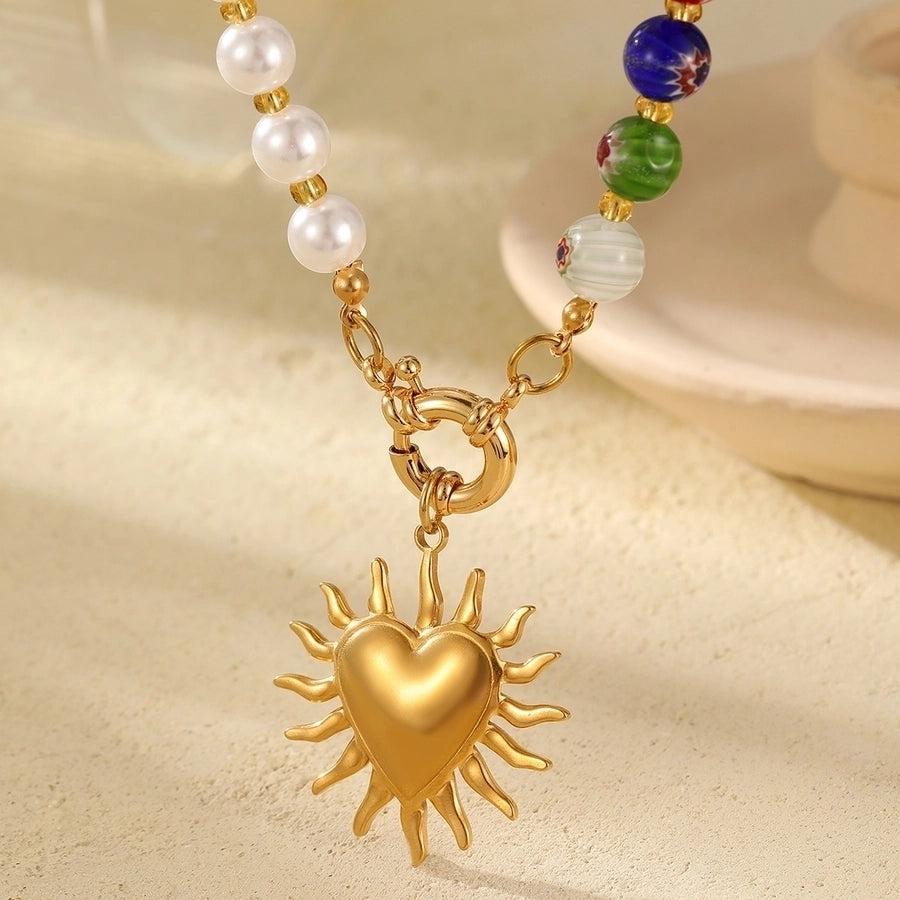 Jewelry Glam Vacation Streetwear Heart Shape 304 Stainless Steel Synthetic Resin 18K Gold Plated Pendant Necklace