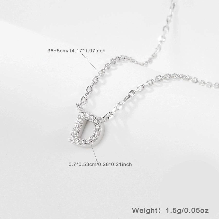 925 Sterling Silver Long-Lasting Plated Zircon cable chain Plating Inlay letter Pendant Necklace