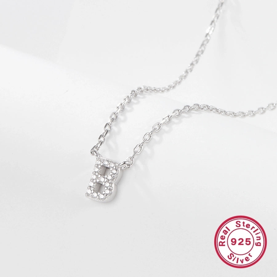 925 Sterling Silver Long-Lasting Plated Zircon cable chain Plating Inlay letter Pendant Necklace