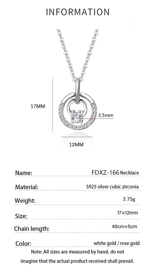 925 Sterling Silver Zircon cable chain Inlay Circle Pendant Necklace