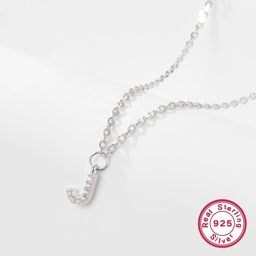 925 Sterling Silver Long-Lasting Plated Zircon cable chain Plating Inlay letter Pendant Necklace