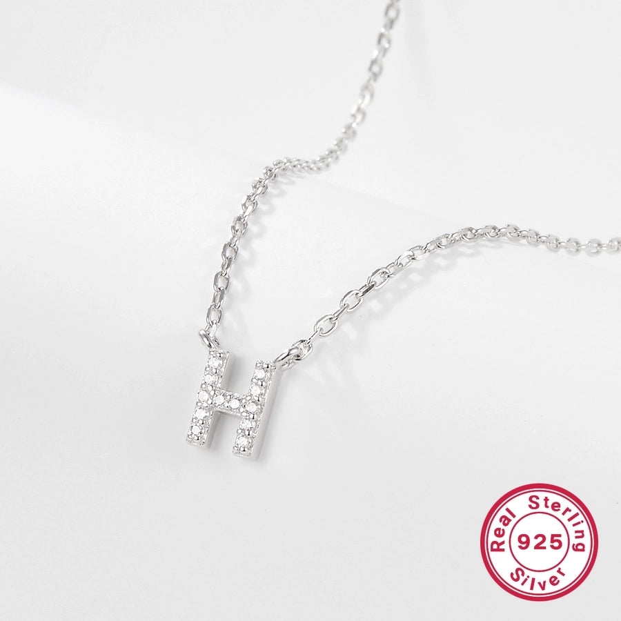 925 Sterling Silver Long-Lasting Plated Zircon cable chain Plating Inlay letter Pendant Necklace