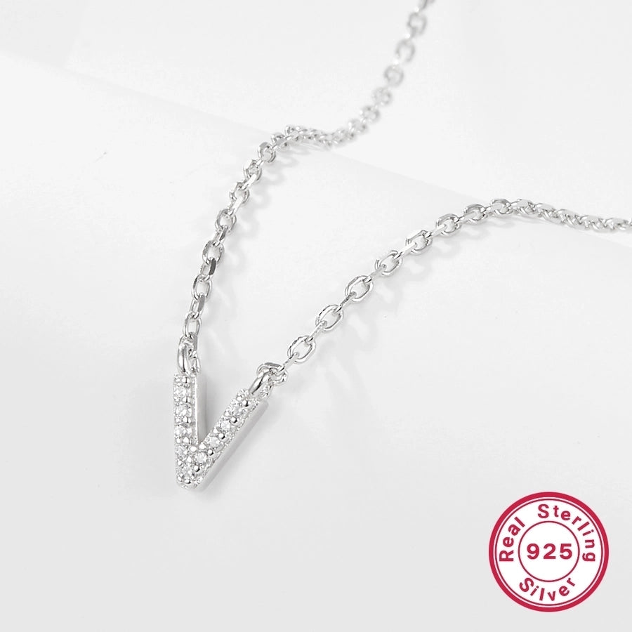 925 Sterling Silver Long-Lasting Plated Zircon cable chain Plating Inlay letter Pendant Necklace