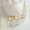 Jewelry Cute French Style Classic Style Heart Shape 304 Stainless Steel 18K Gold Plated Earrings Necklace Jewelry Set