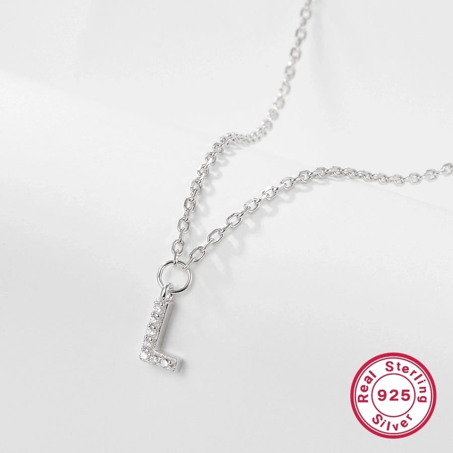 925 Sterling Silver Long-Lasting Plated Zircon cable chain Plating Inlay letter Pendant Necklace