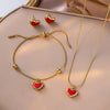 Jewelry Cute French Style Classic Style Heart Shape 304 Stainless Steel 18K Gold Plated Earrings Necklace Jewelry Set