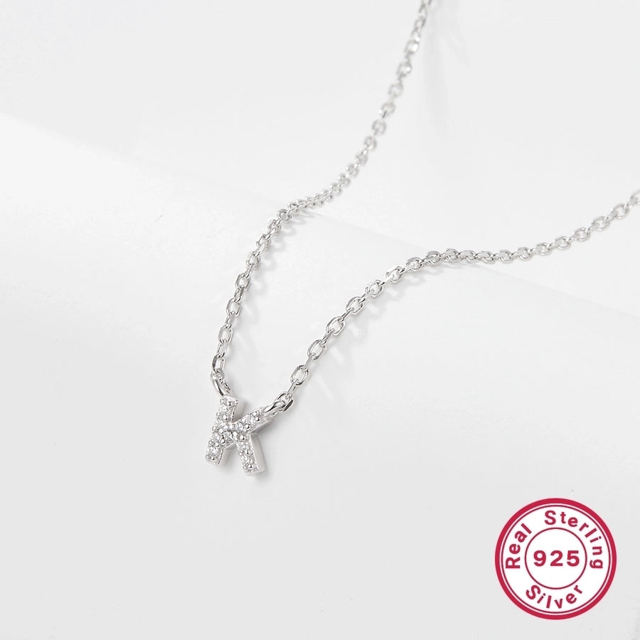 925 Sterling Silver Long-Lasting Plated Zircon cable chain Plating Inlay letter Pendant Necklace