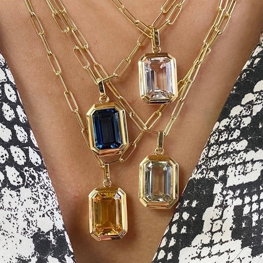 Jewelry IG Style French Style Classic Style Square 304 Stainless Steel Zircon Inlay Pendant Necklace