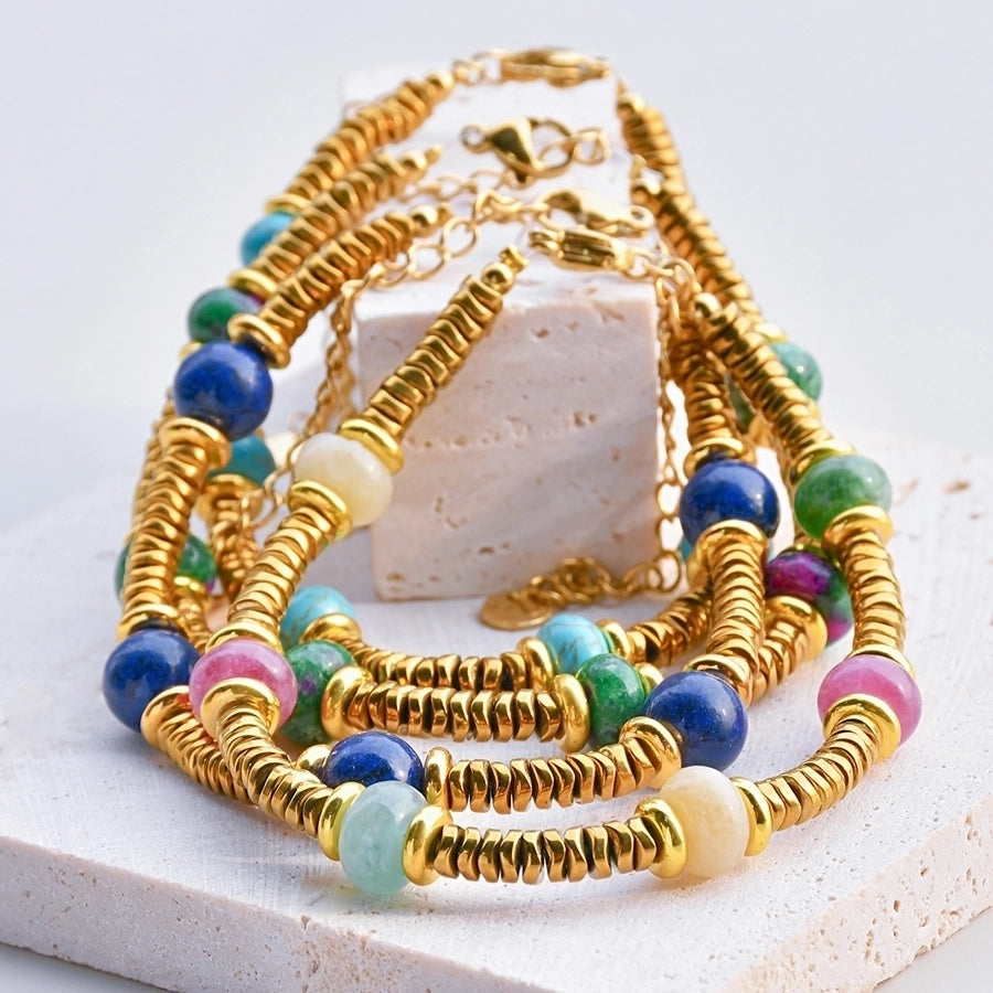 Classic Style Round 304 Stainless Steel natural stone Gold Plated Bracelets In Bulk