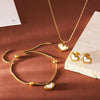 Jewelry Cute French Style Classic Style Heart Shape 304 Stainless Steel 18K Gold Plated Earrings Necklace Jewelry Set