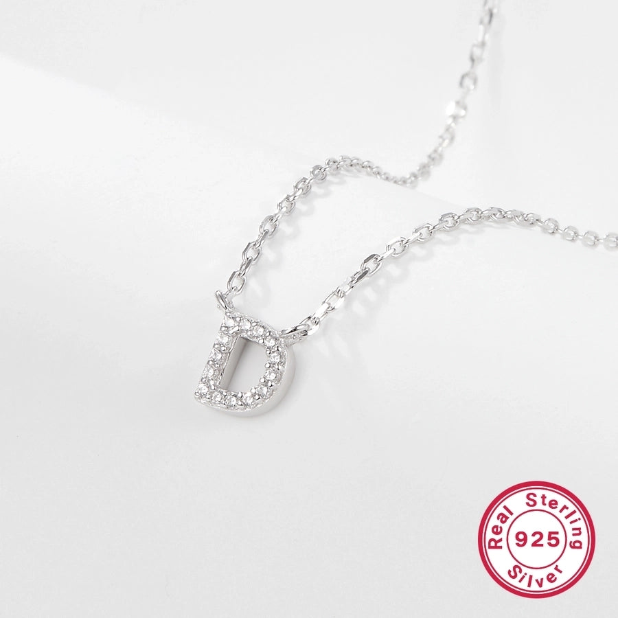 925 Sterling Silver Long-Lasting Plated Zircon cable chain Plating Inlay letter Pendant Necklace