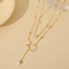 Jewelry Elegant Star Moon Heart Shape 316 Stainless Steel  Acrylic Imitation Pearl 18K Gold Plated Plating Inlay Double Layer Necklaces Long Necklace cable chain