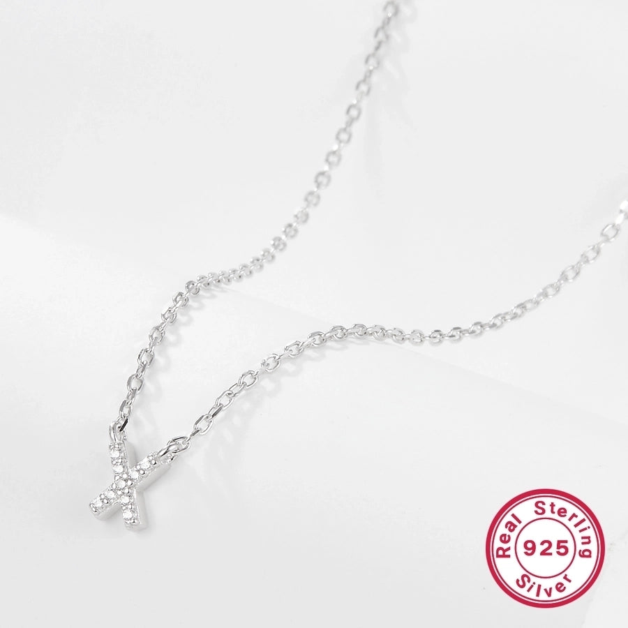 925 Sterling Silver Long-Lasting Plated Zircon cable chain Plating Inlay letter Pendant Necklace