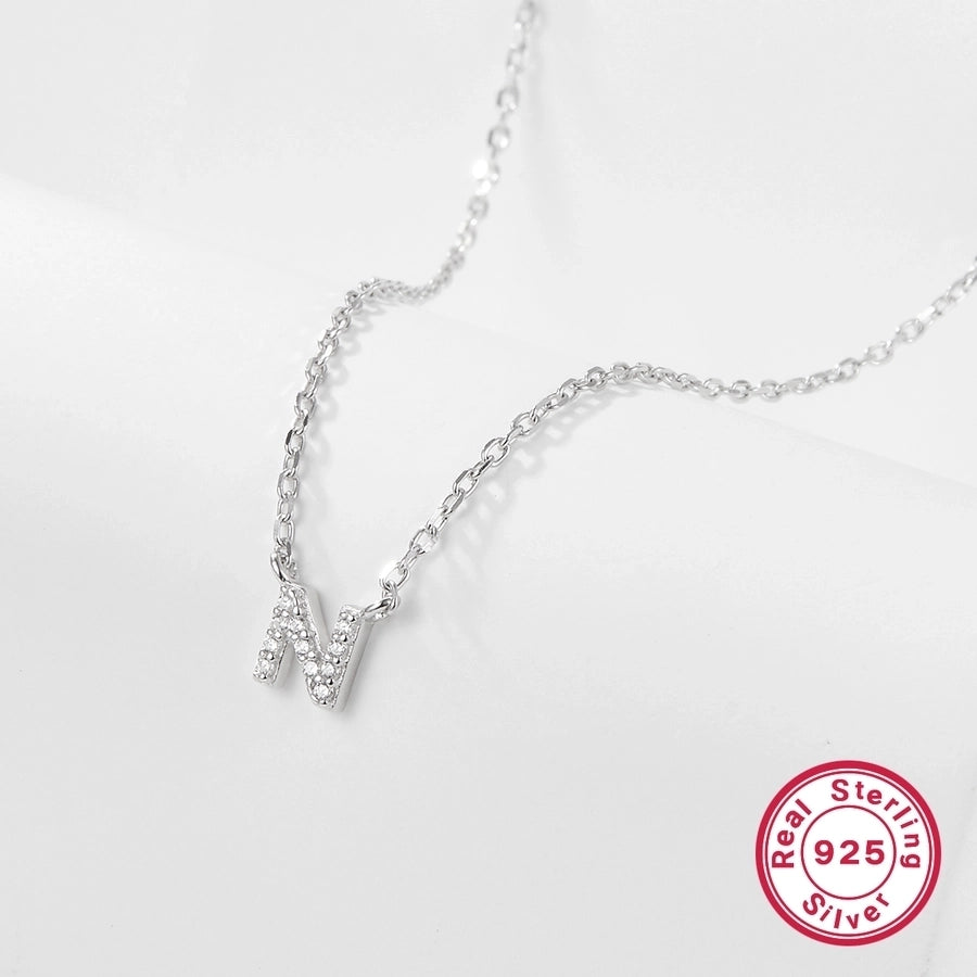 925 Sterling Silver Long-Lasting Plated Zircon cable chain Plating Inlay letter Pendant Necklace